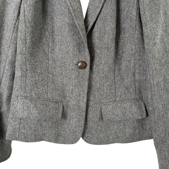 J.Crew Gray Herringbone Tweed Wool Blazer Jacket One-Button Fully Lined, Size 6 - Picture 6 of 10